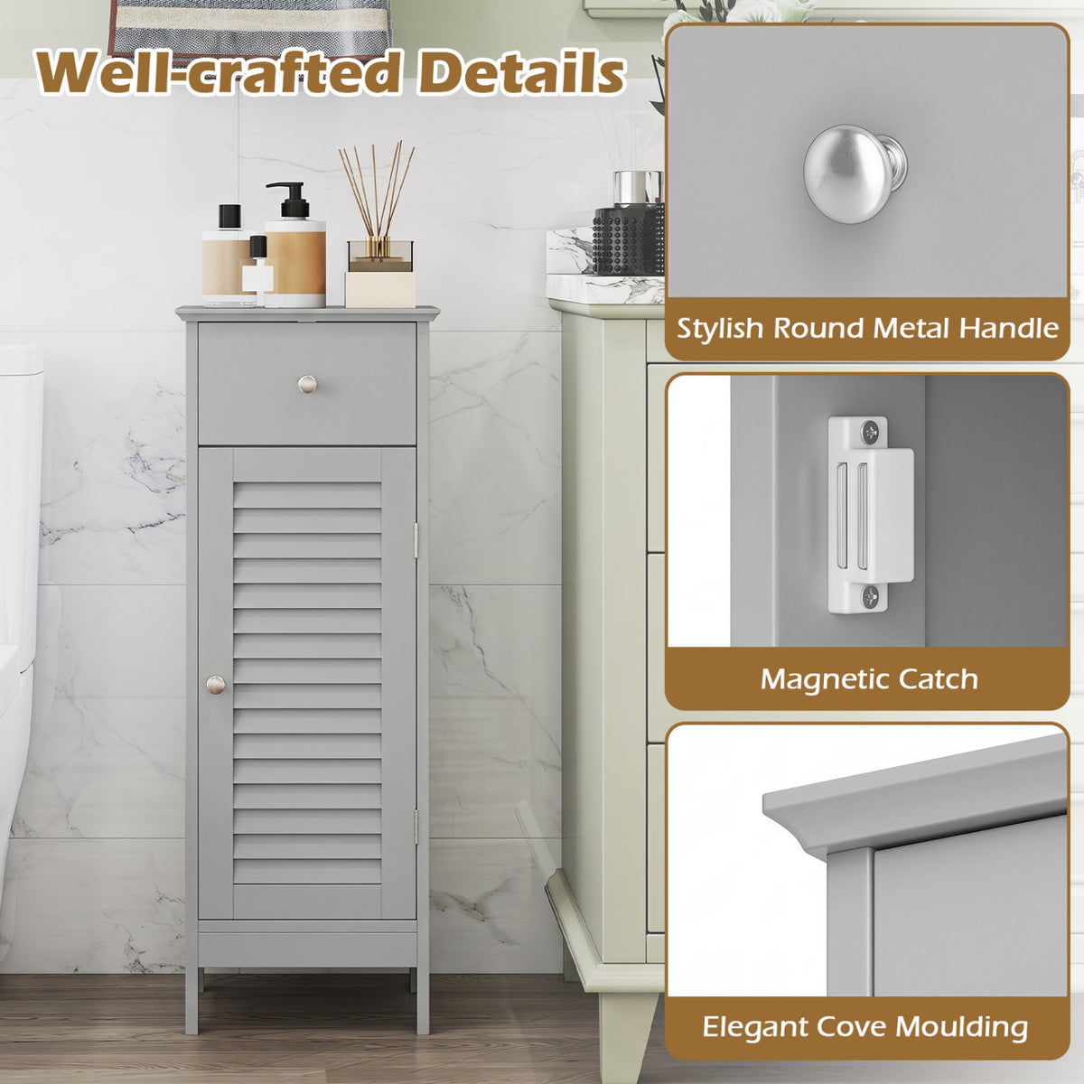 Narrow Bathroom Storage Cabinet with Adjustable Shelf and Drawer