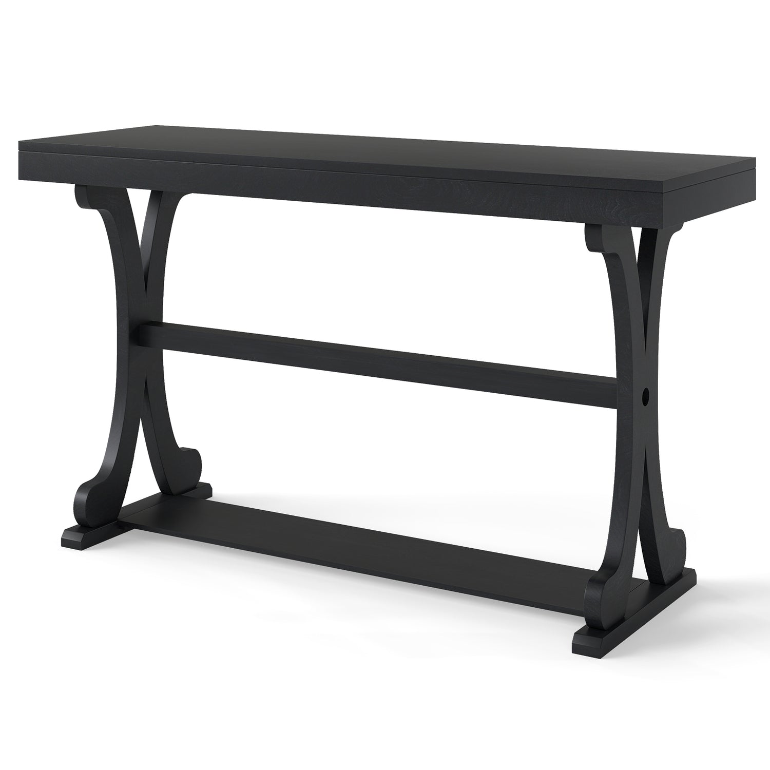 Narrow Console Table Vintage 52 Inch Long with Open Storage Shelf