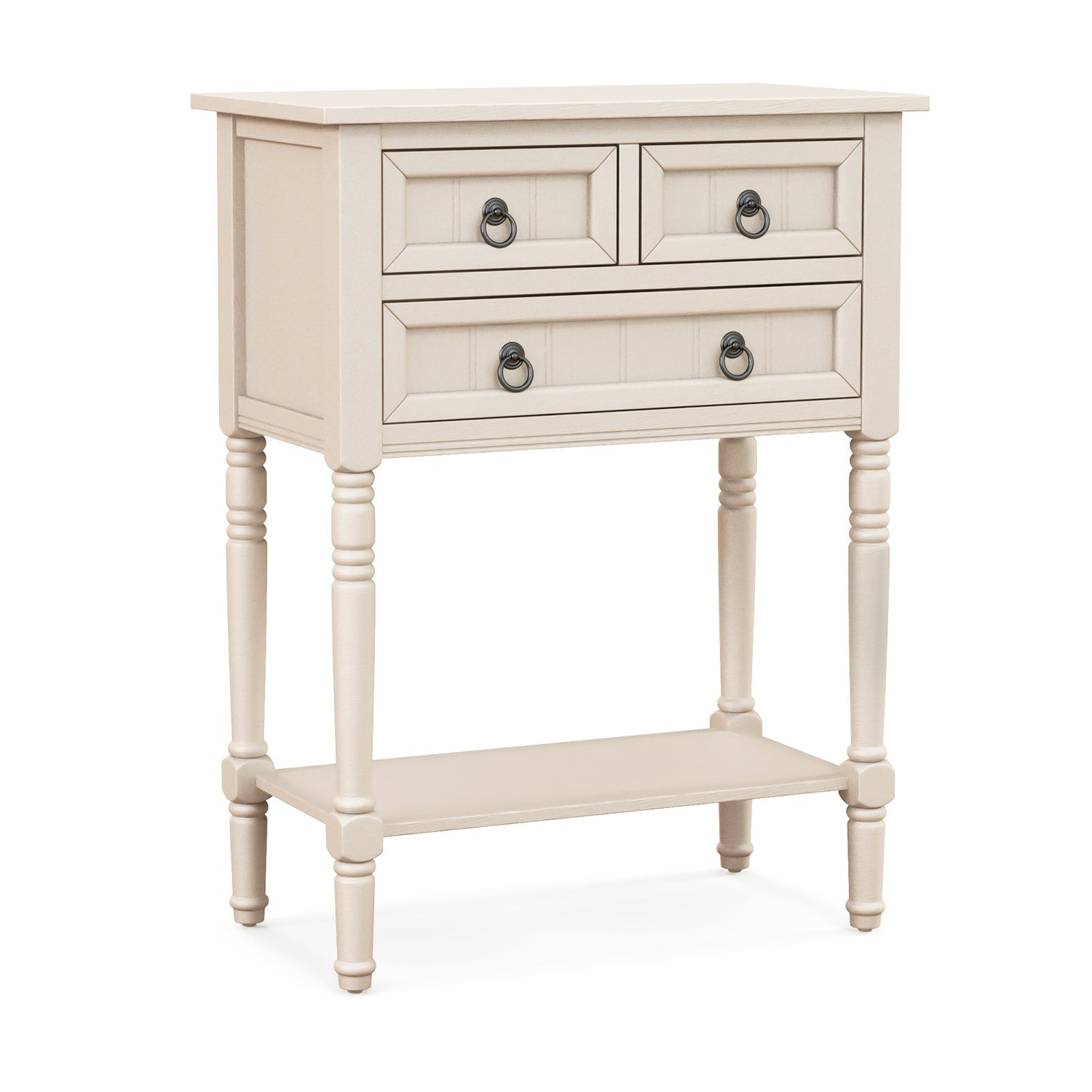 Narrow Console Table with 3 Storage Drawers and Open Bottom Shelf