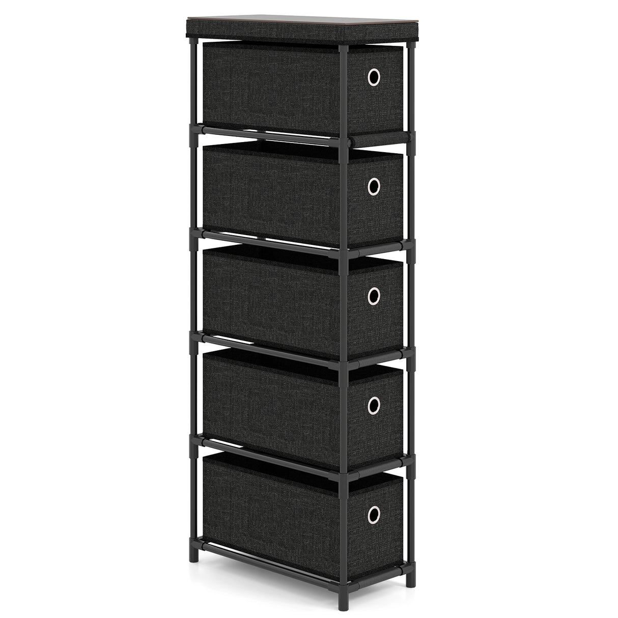Narrow Dresser with 5 Drawers Slim Storage Tower with Metal Frame-Black
