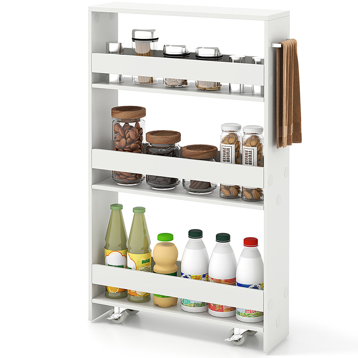 Narrow Mobile Serving Cart with Open Shelves for Kitchen Bathroom Living Room