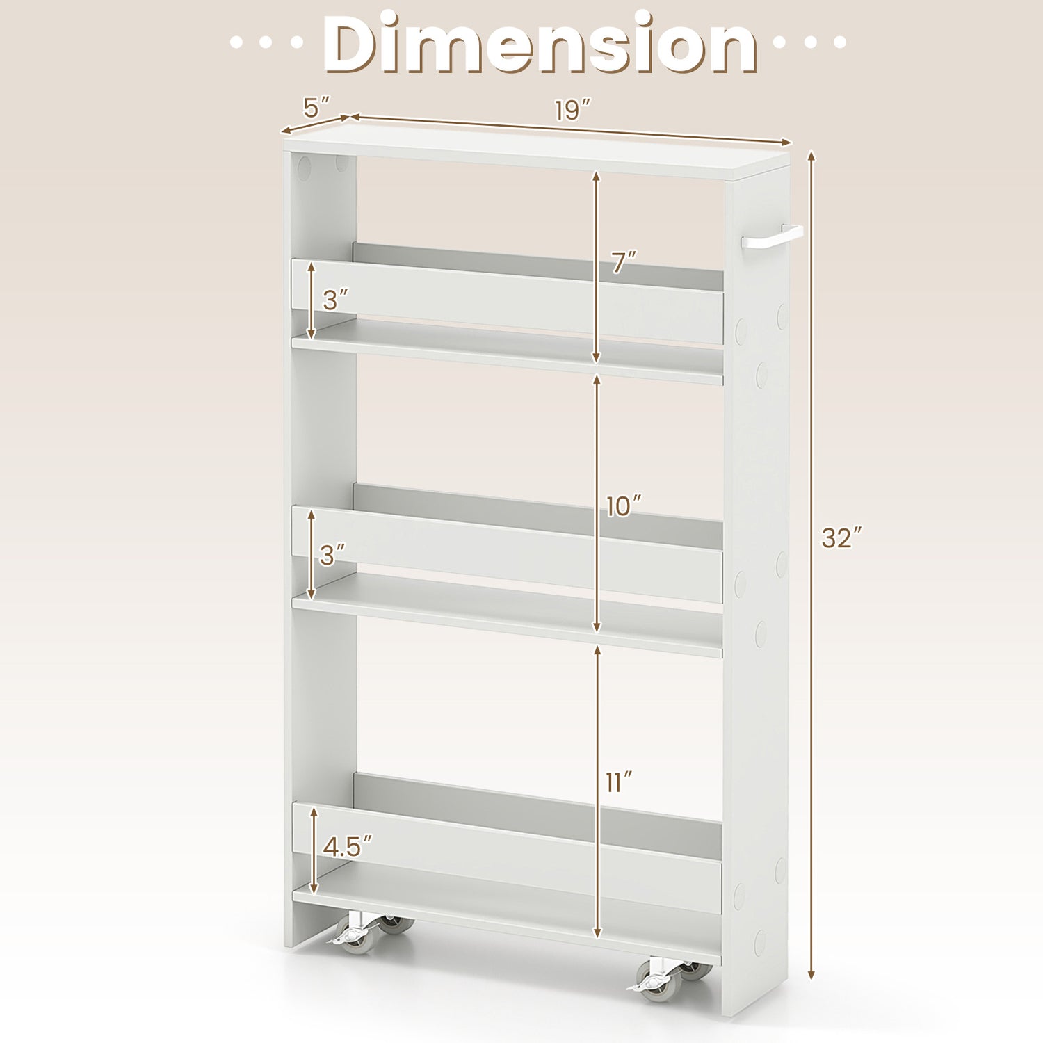 Narrow Mobile Serving Cart with Open Shelves for Kitchen Bathroom Living Room