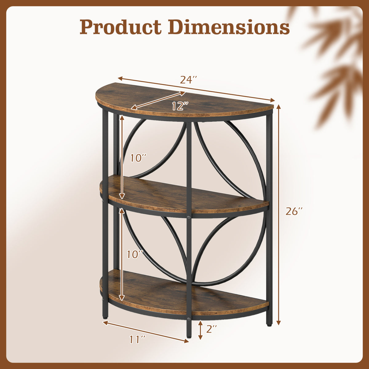 Narrow Side Table with Study Metal Frame and Storage Shelves