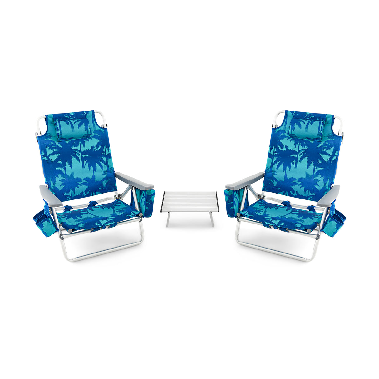 2 Packs 5-Position Outdoor Folding Backpack Beach Table Chair Reclining Chair Set