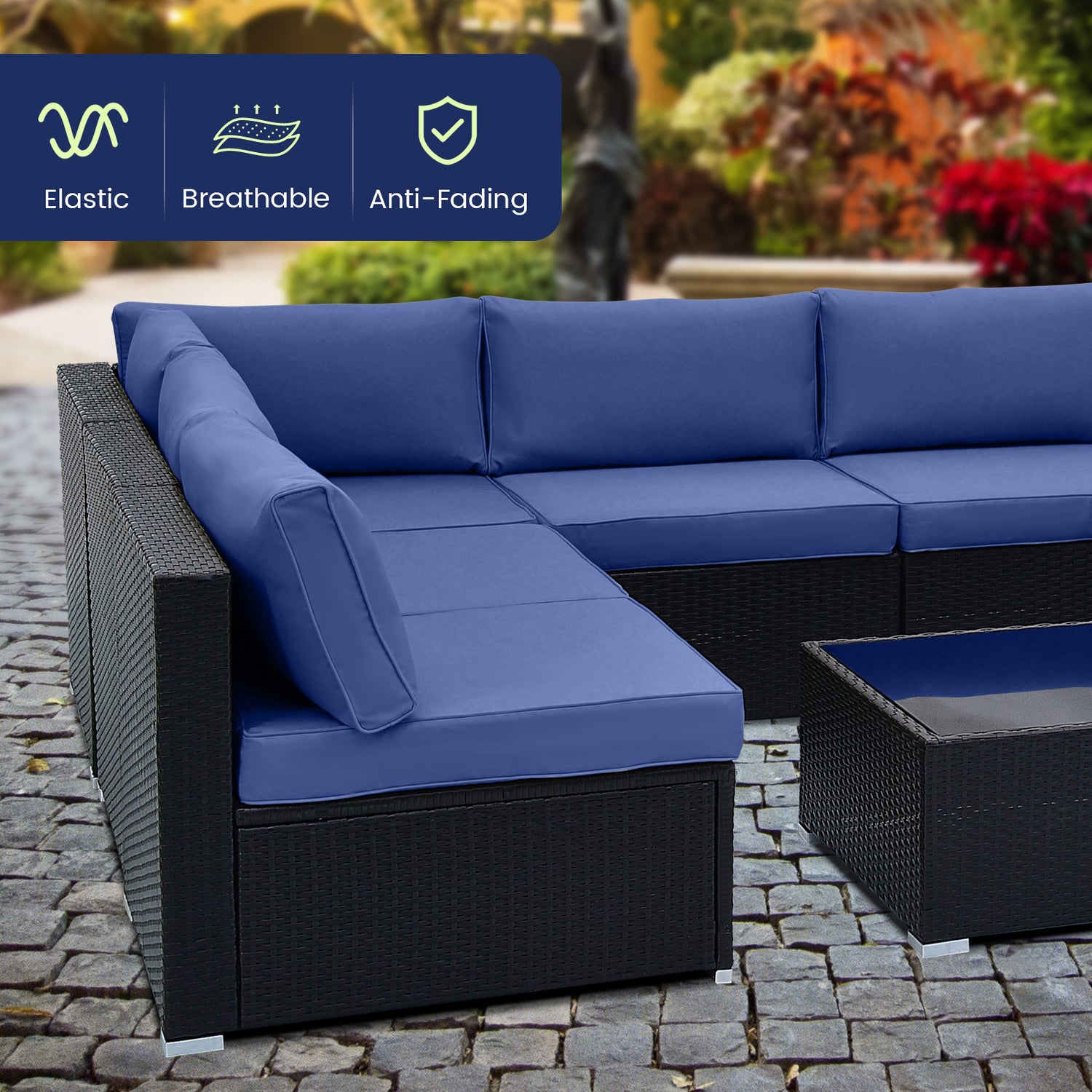 10 Piece Outdoor Wicker Conversation Set with Seat and Back Cushions