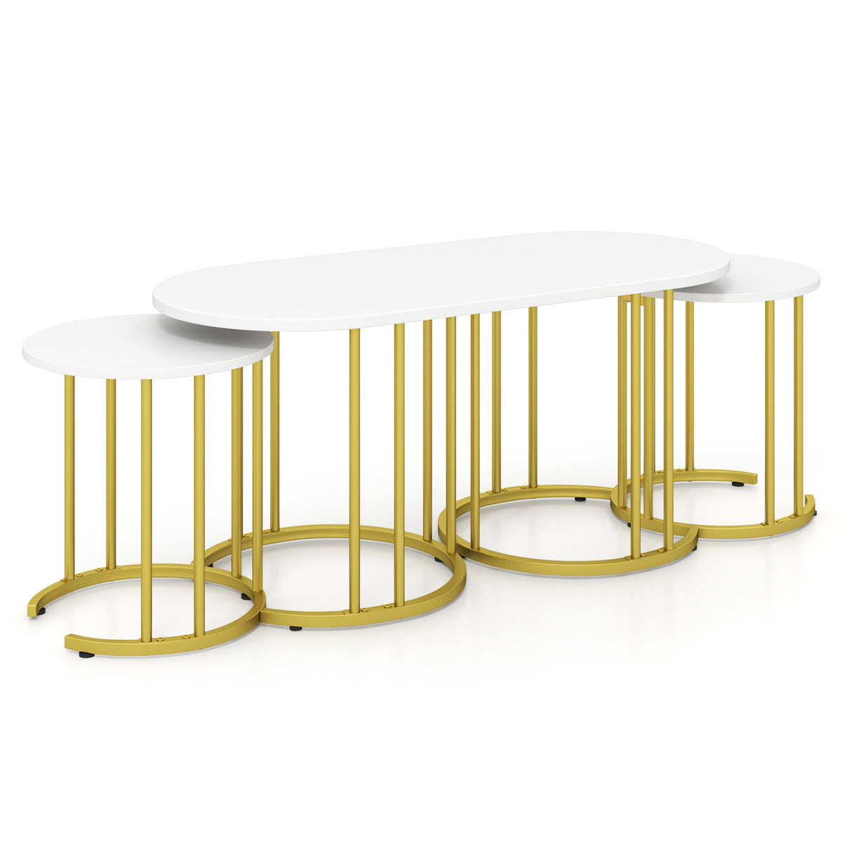 Nesting Coffee Table Set of 3 with Faux Marble Tabletop and Powder-coated Gold Metal Frame