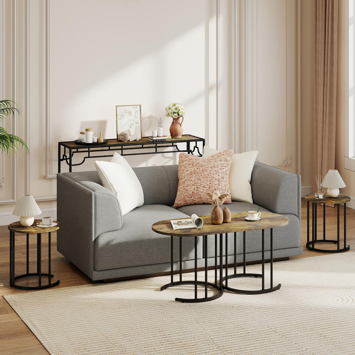 Nesting Coffee Table Set of 3 with Faux Marble Tabletop and Powder-coated Gold Metal Frame