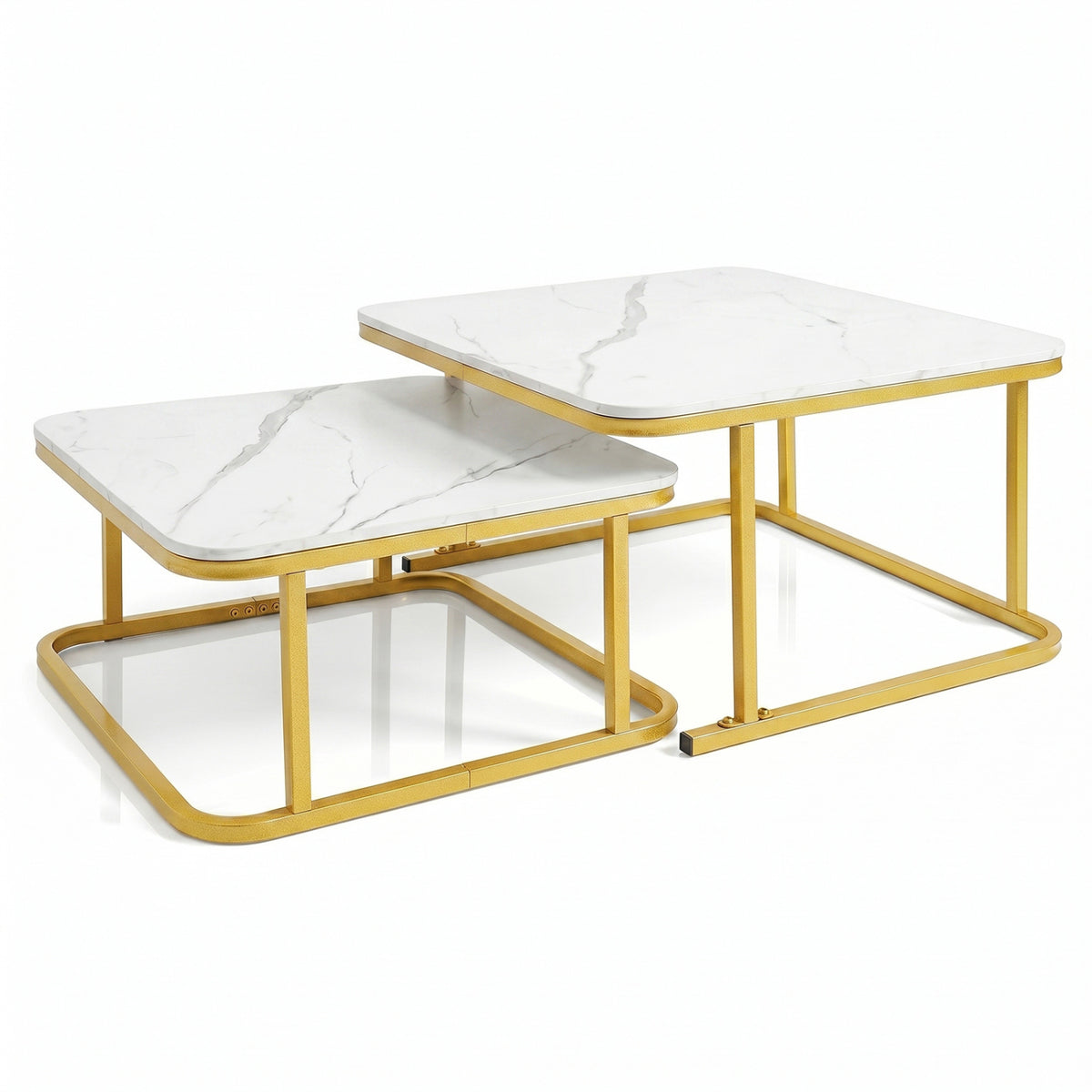 Nesting Coffee Table Set of 2 with Faux Marble Top and Metal Frame