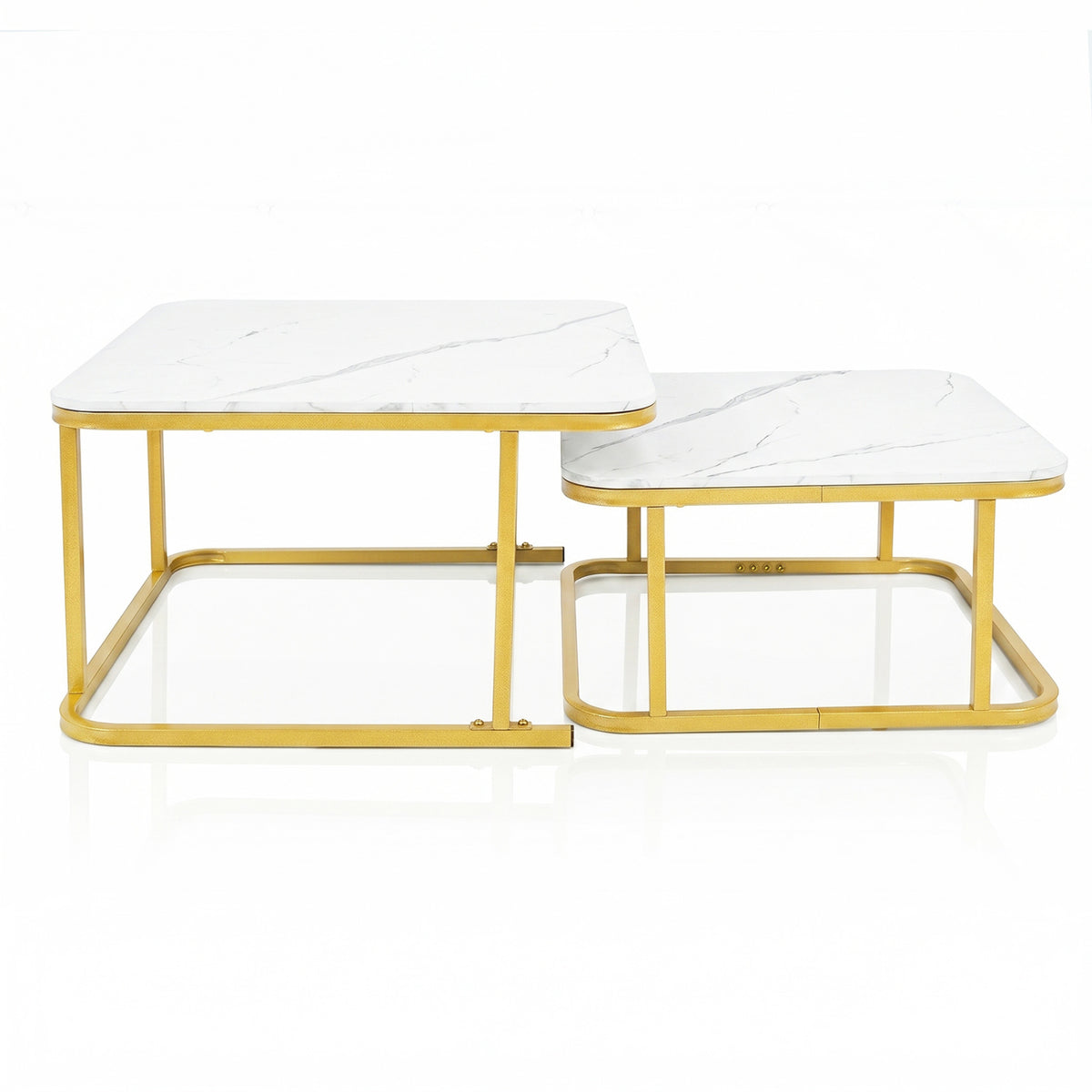 Nesting Coffee Table Set of 2 with Faux Marble Top and Metal Frame