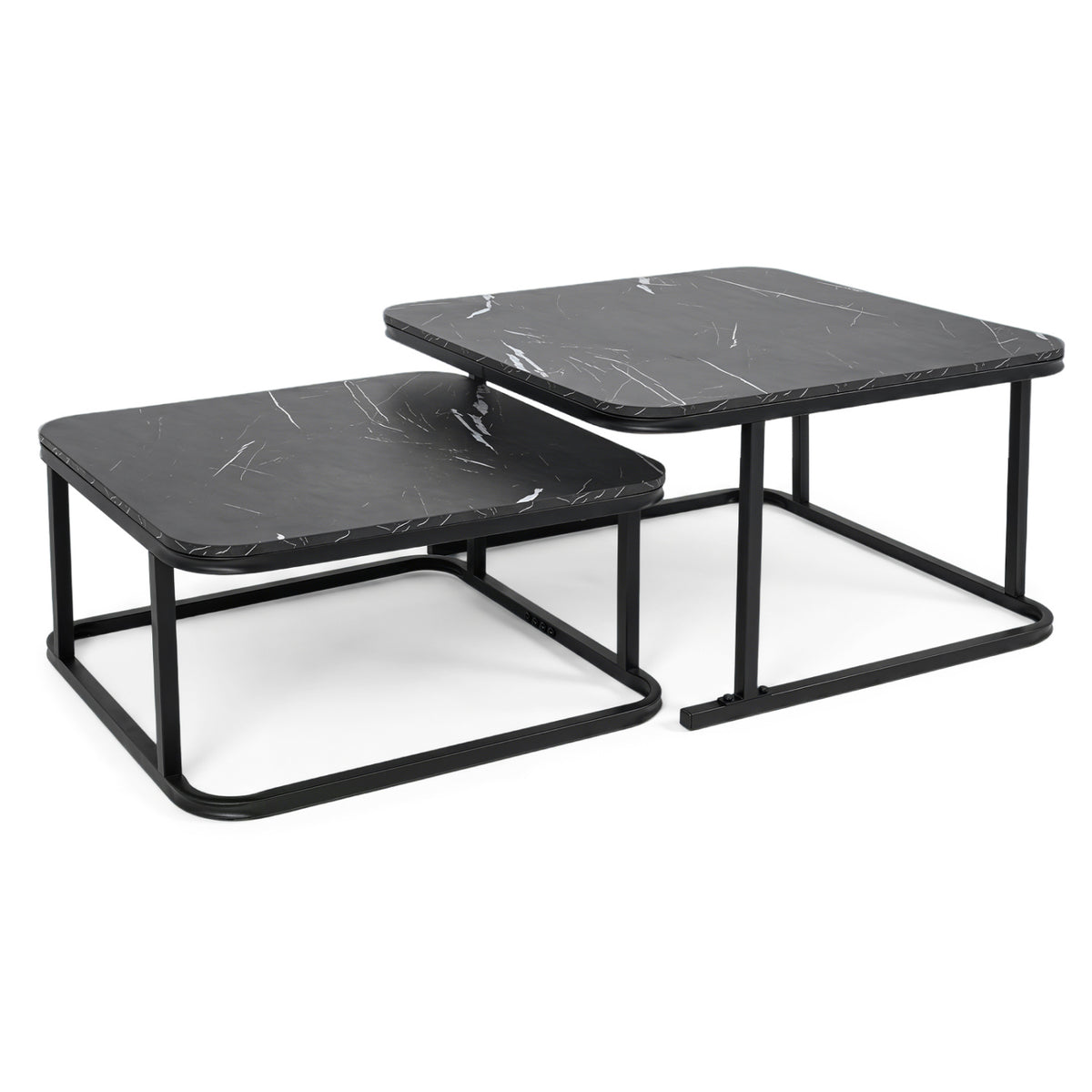 Nesting Coffee Table Set of 2 with Faux Marble Top and Metal Frame