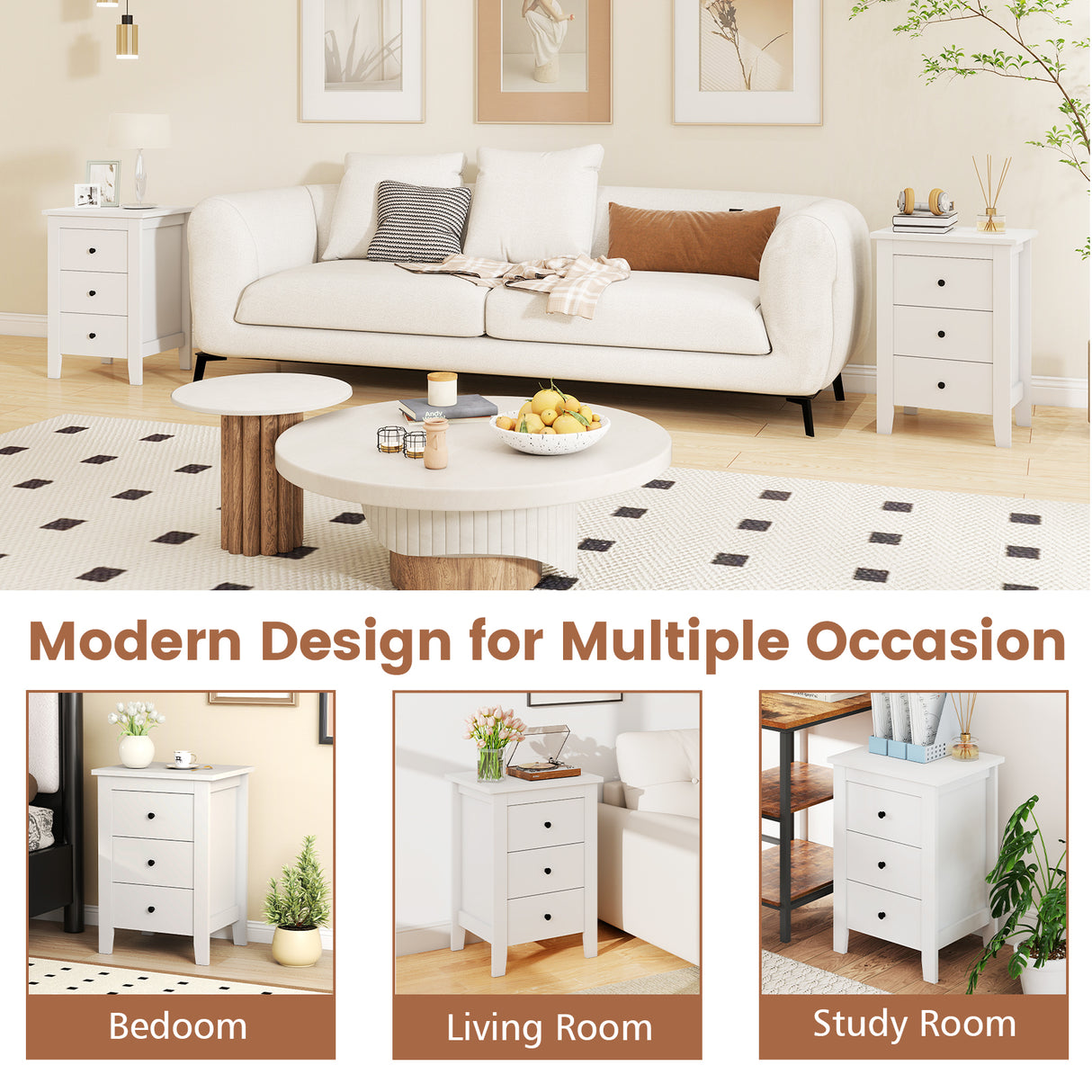 Nightstand End Beside Table Drawers Modern Storage Bedroom Furniture