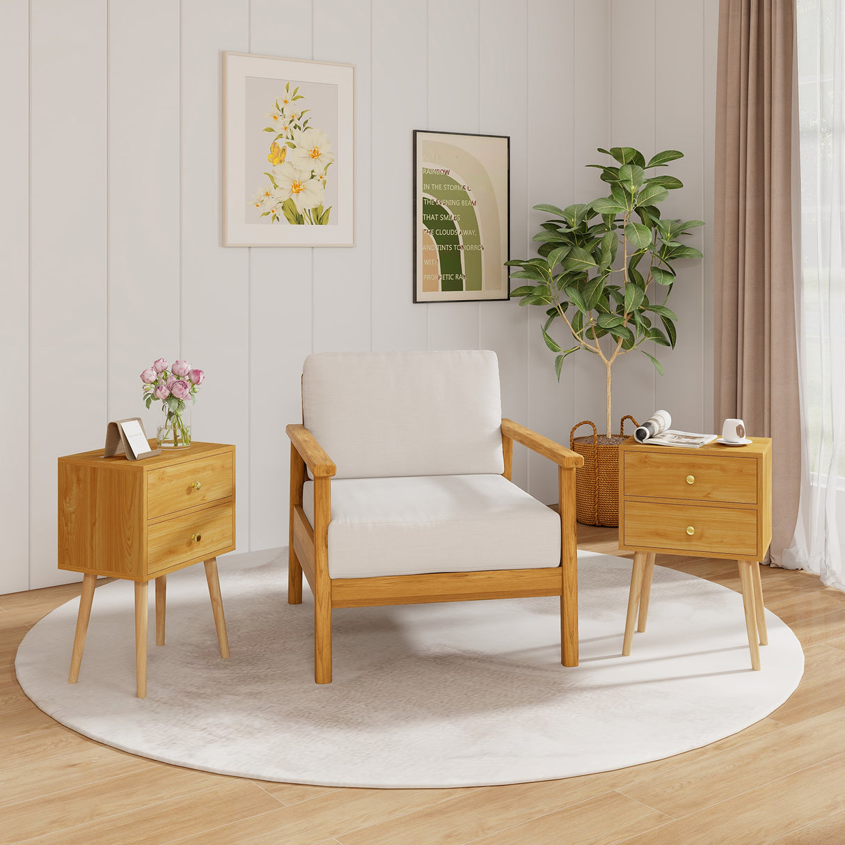 Modern Nightstand Bedside Table Mid Century with 2 Drawers