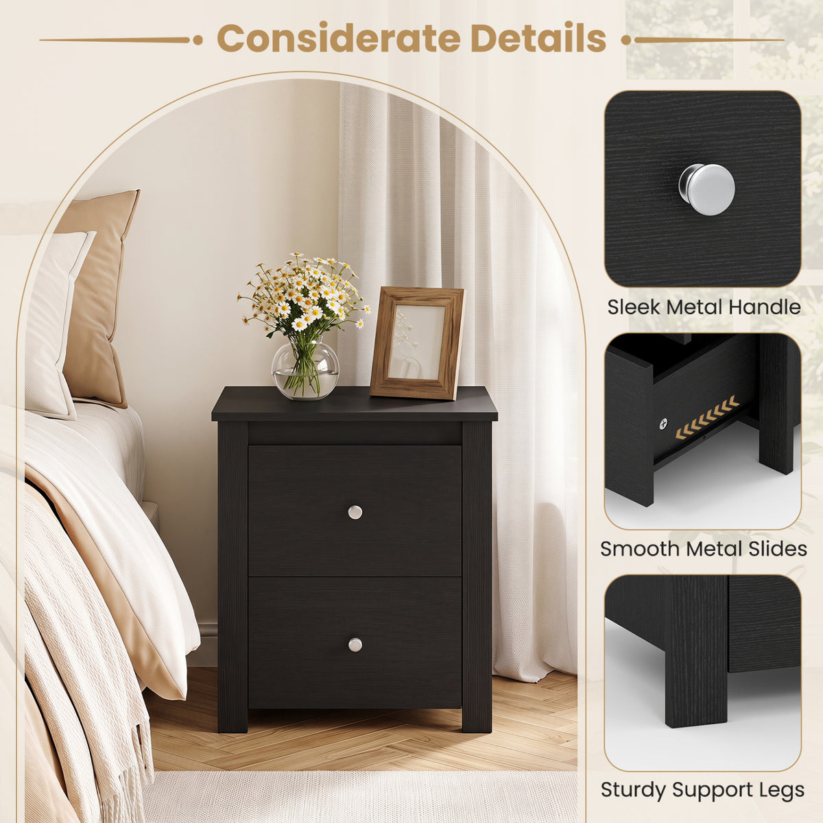 Nightstand with 2 Drawers & Storage for Bedroom Living Room Small Spaces