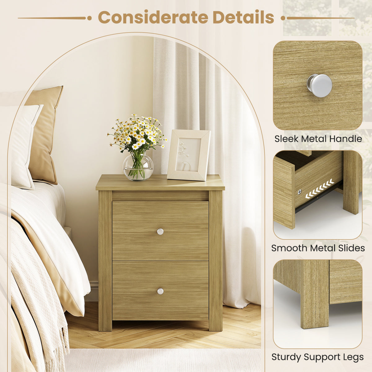 Nightstand with 2 Drawers & Storage for Bedroom Living Room Small Spaces