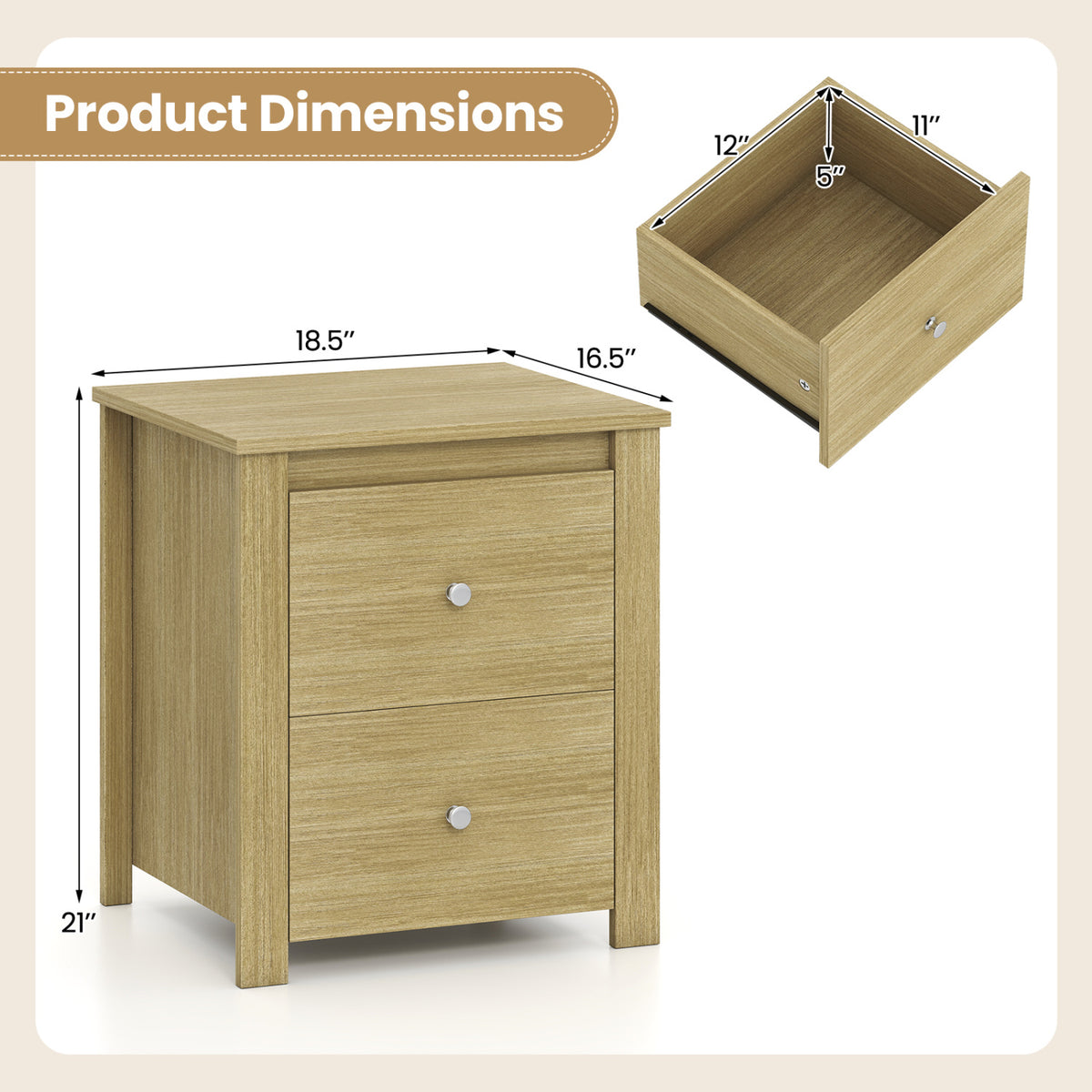 Nightstand with 2 Drawers & Storage for Bedroom Living Room Small Spaces