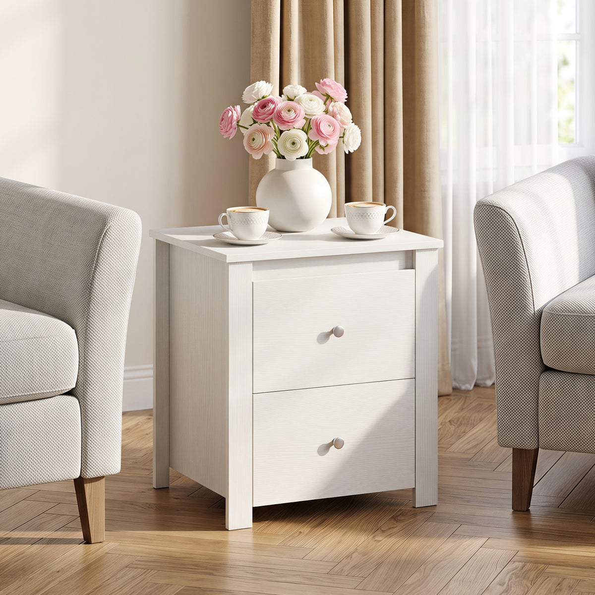 Nightstand with 2 Drawers & Storage for Bedroom Living Room Small Spaces