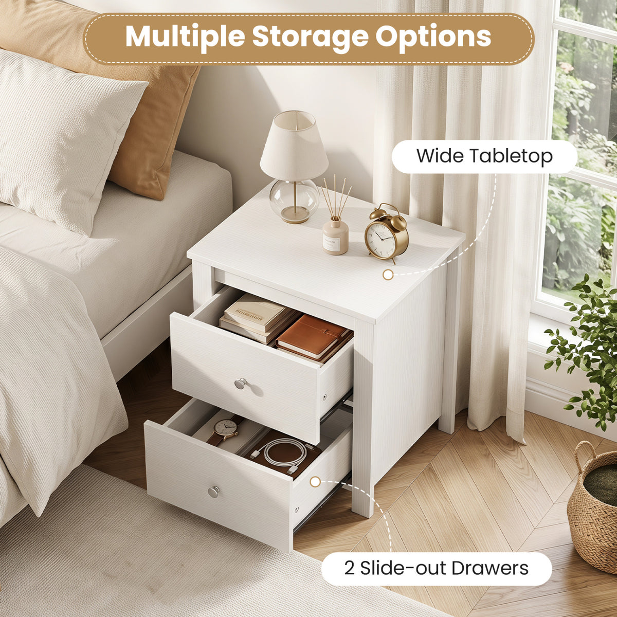Nightstand with 2 Drawers & Storage for Bedroom Living Room Small Spaces