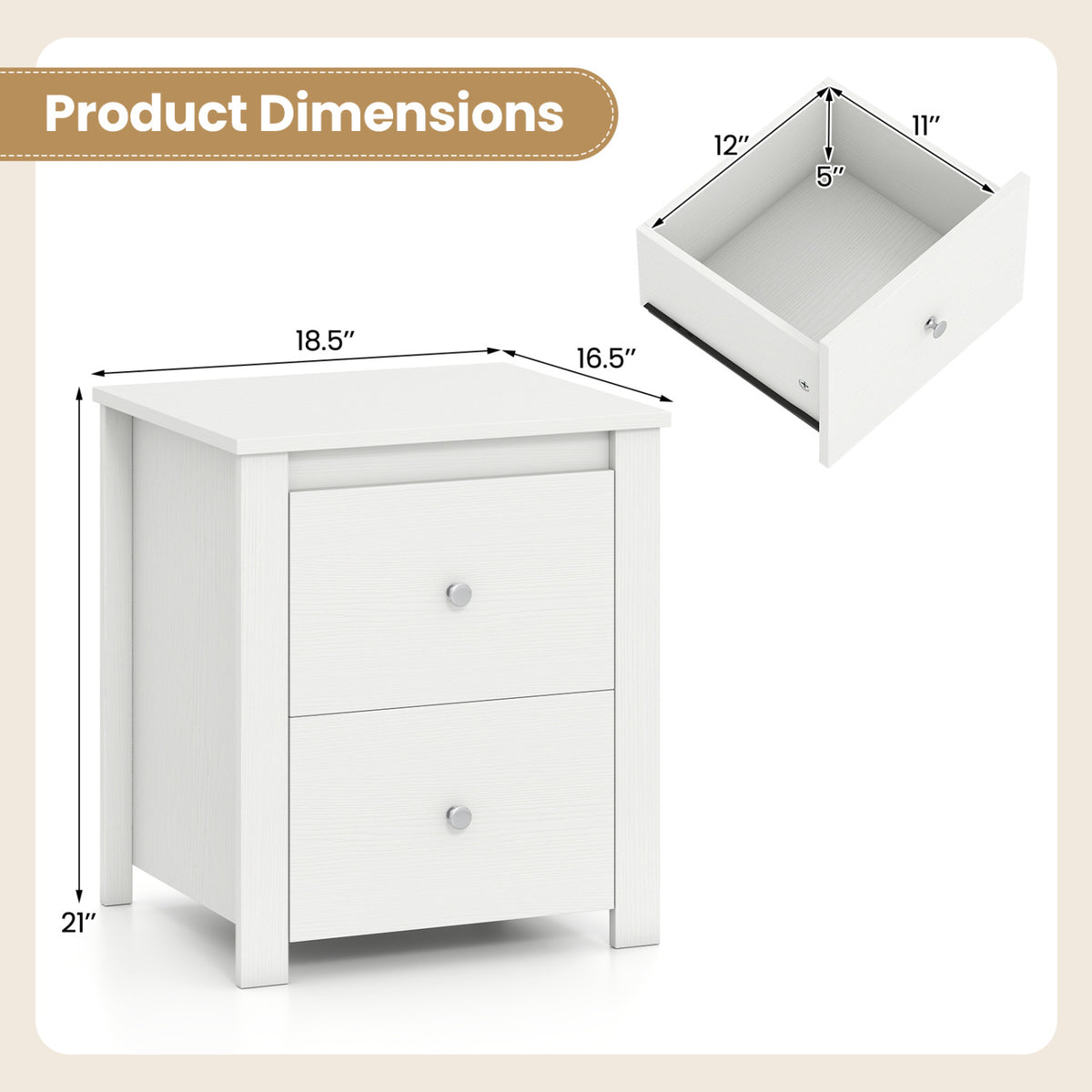 Nightstand with 2 Drawers & Storage for Bedroom Living Room Small Spaces