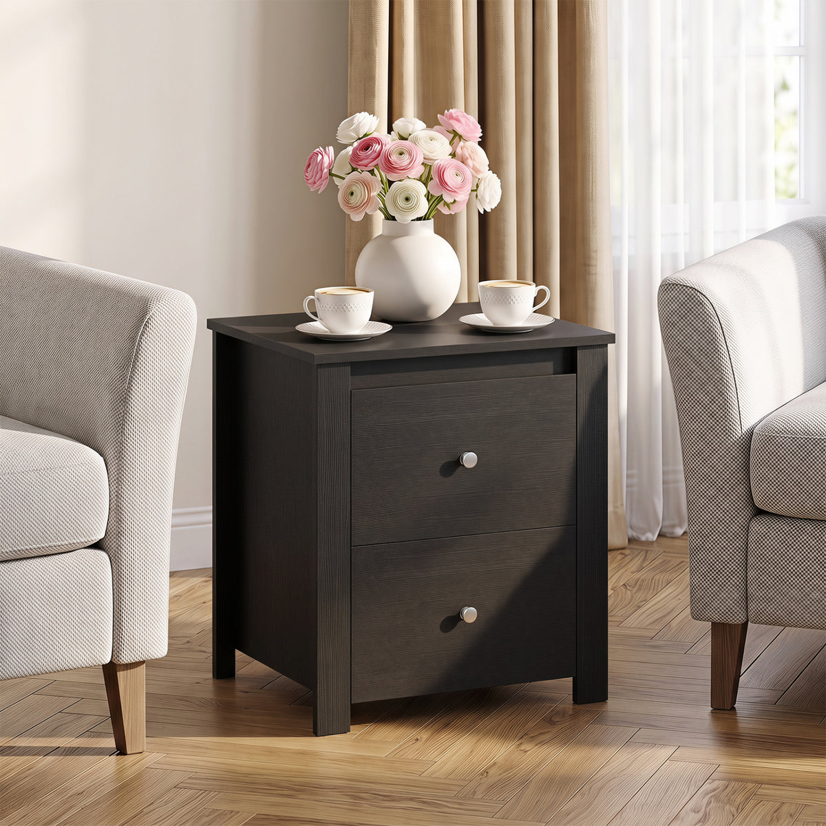 Nightstand with 2 Drawers & Storage for Bedroom Living Room Small Spaces