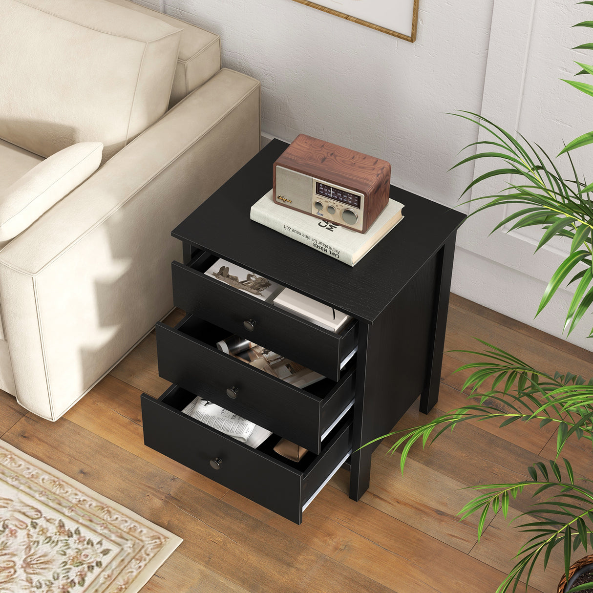 3-Drawer Wooden Nightstand Modern Bedside Table