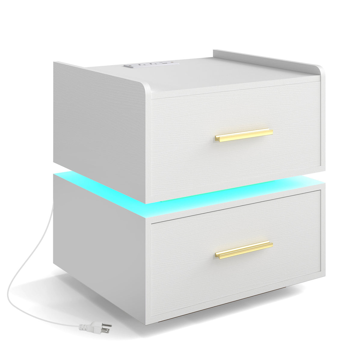 Nightstand with Charging Station LED Bedside Table with 2 Storage Drawers