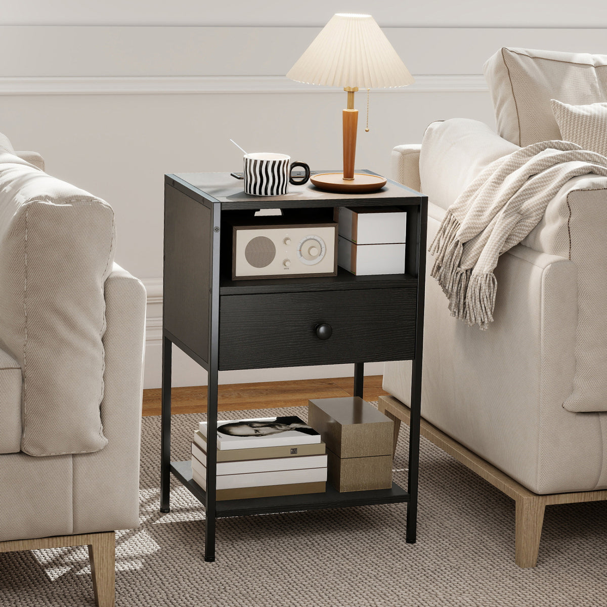 Nightstand with Charging Station Bedside Table with USB Ports and Outlets