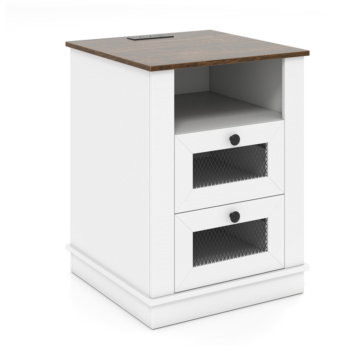 Nightstand with Charging Station and 2 Drawers Storage Compartment for Bedroom-Rustic Brown