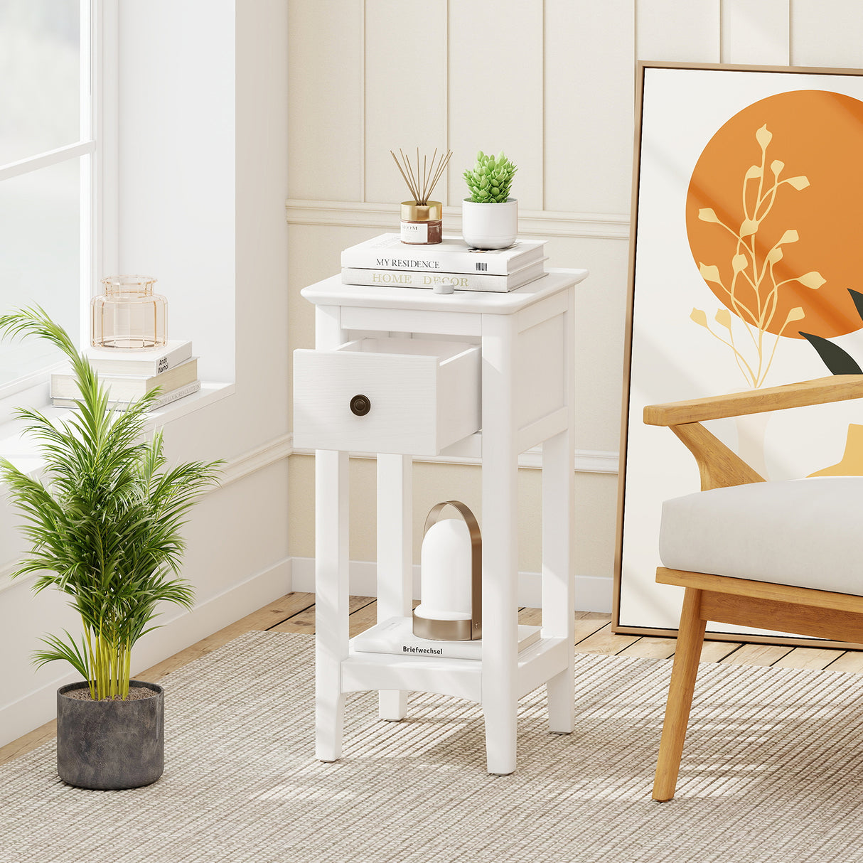 3-Tier Nightstand with Drawer and Open Storage Shelf