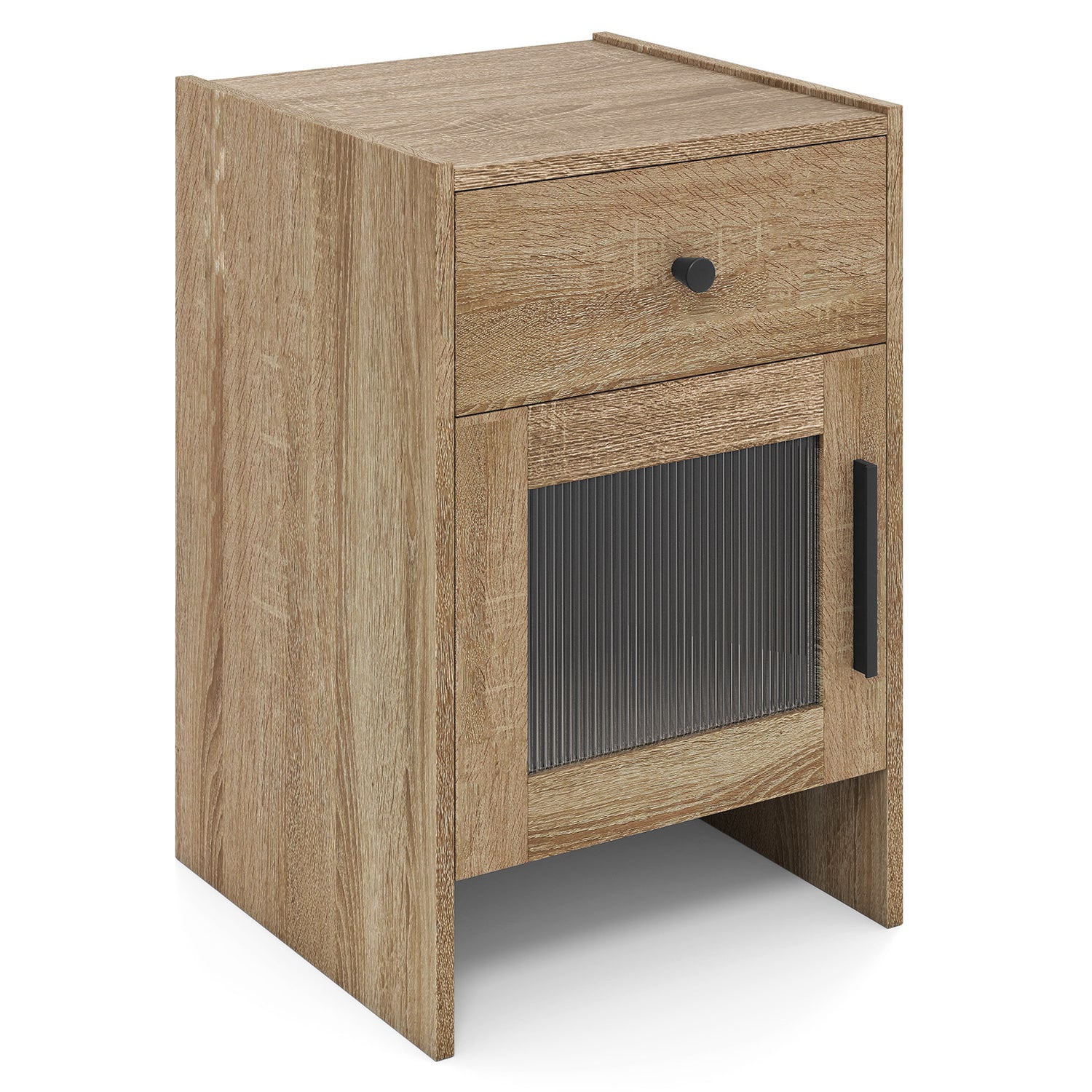 Nightstand with Drawer and Cabinet-Antique Brush White