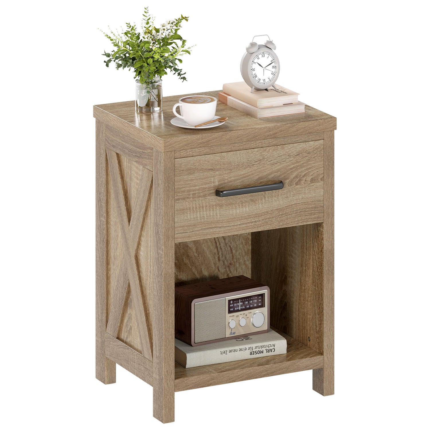 Nightstand with Drawer and Shelf-Natural
