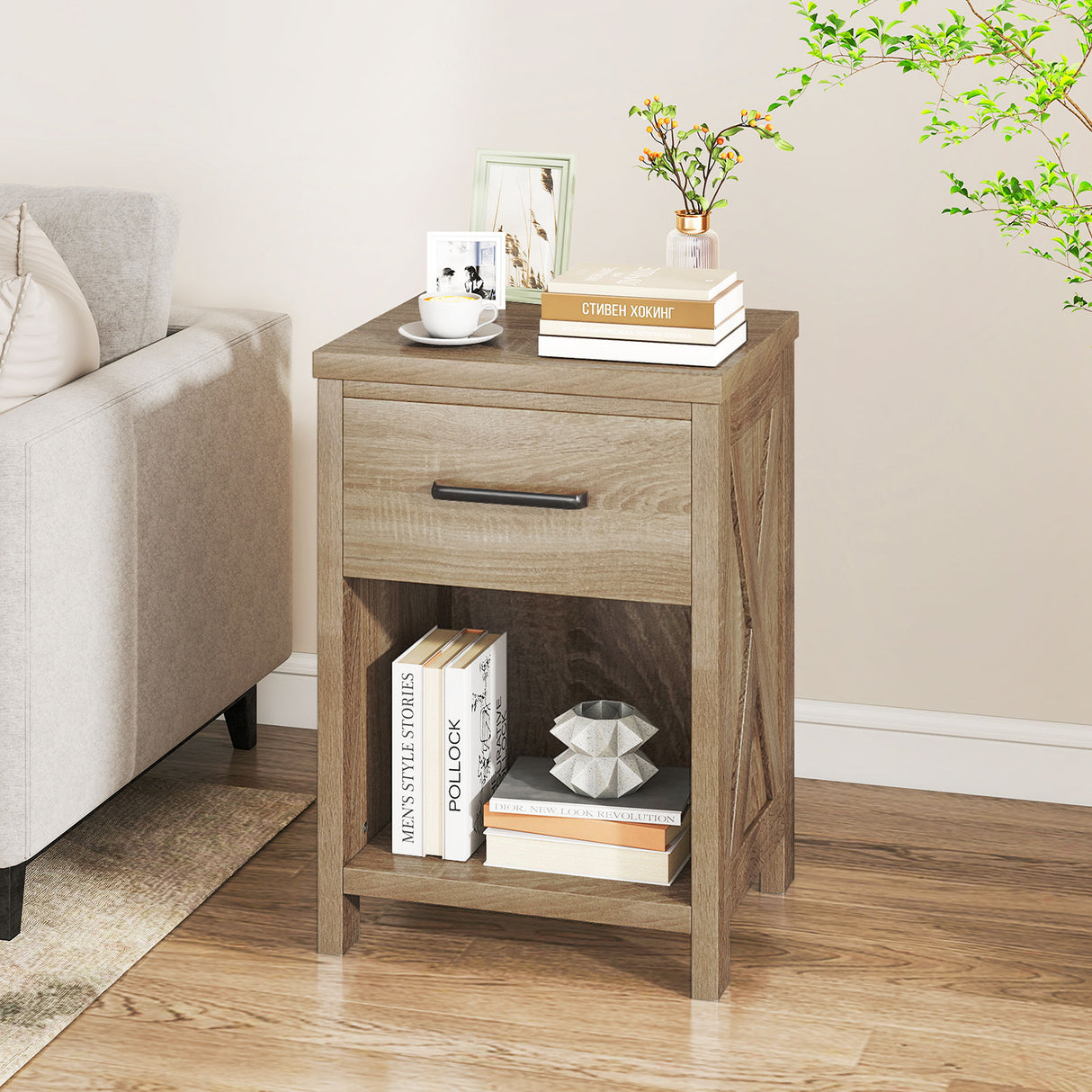 Nightstand with Drawer and Shelf-Natural