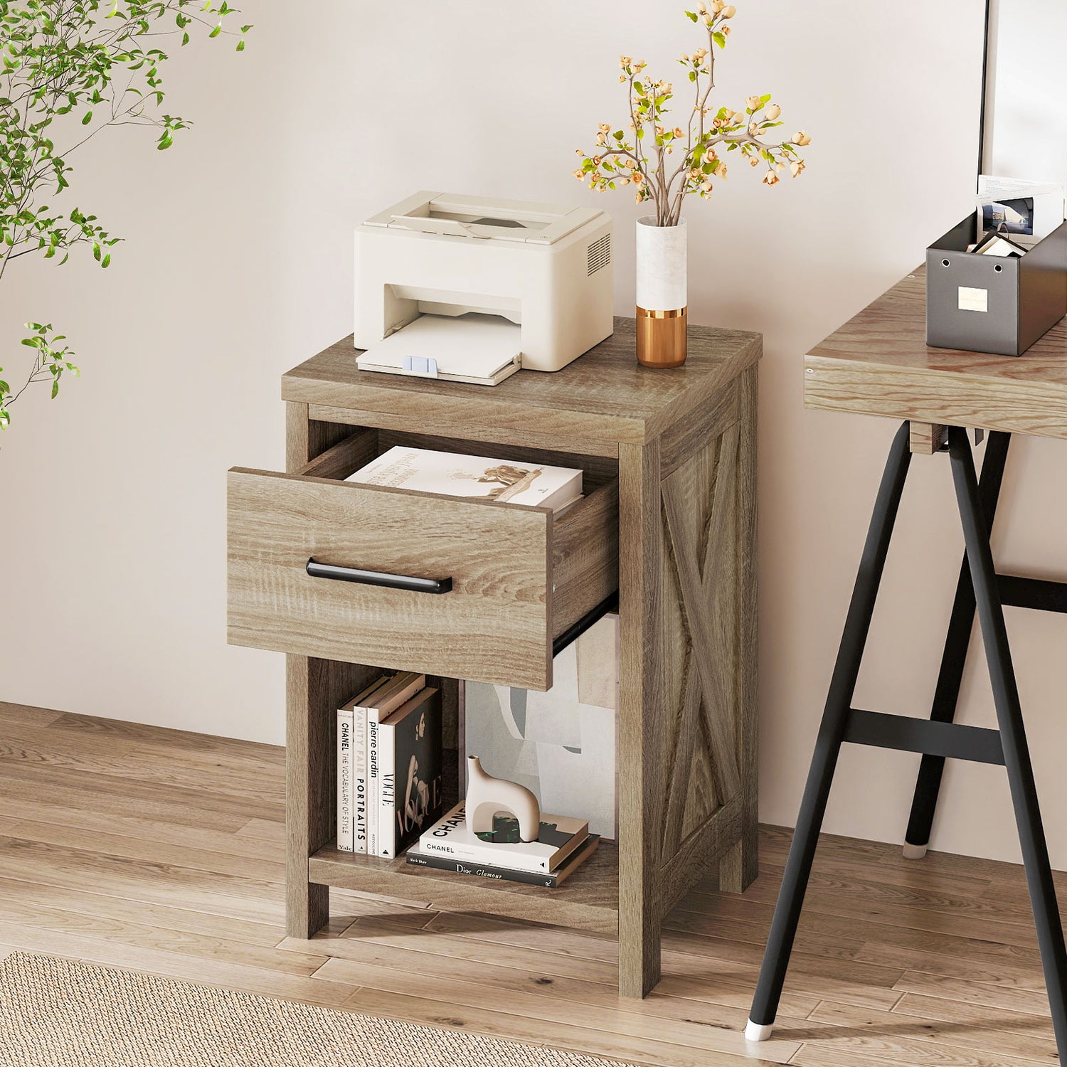 Nightstand with Drawer and Shelf-Natural