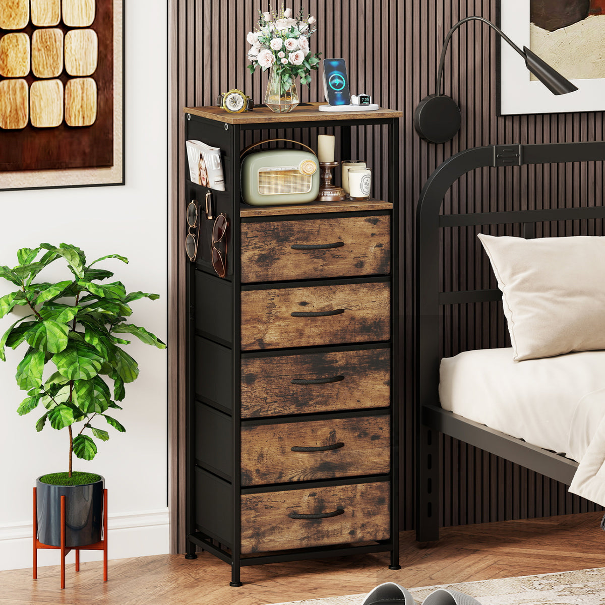 Nightstand with Integrated Charging Station 39 Inches Modern Bedside Table