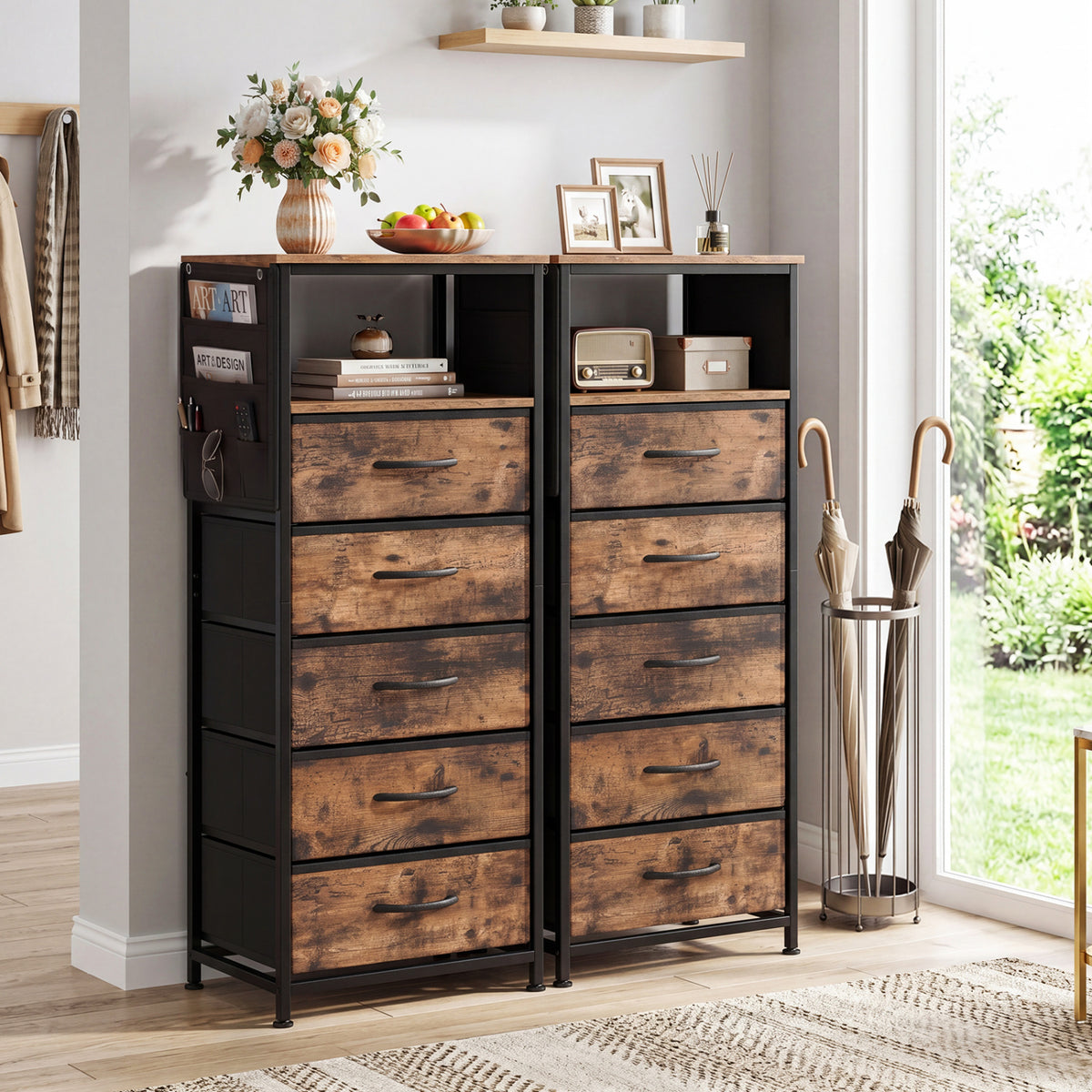 Nightstand with Integrated Charging Station 39 Inches Modern Bedside Table
