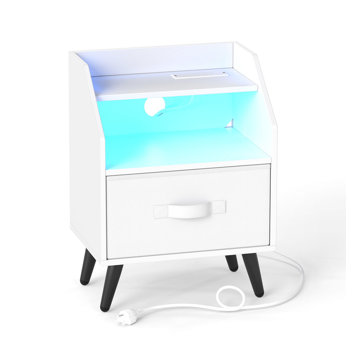 Nightstand with Power Outlets and Open Storage Shelf