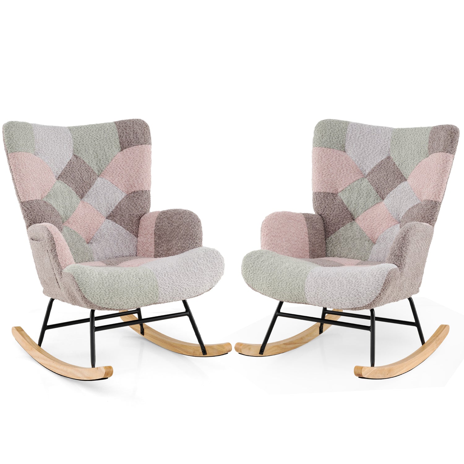 Nursery Rocking Chair with Ergonomic Armrests and High Backrest for Living Room