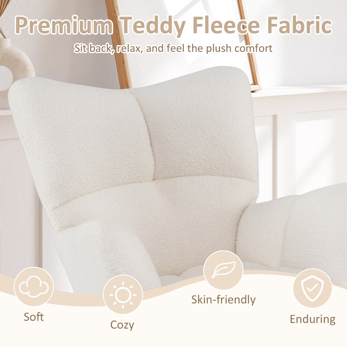 Nursery Rocking Chair with Comfy Backrest and Armrest-Beige