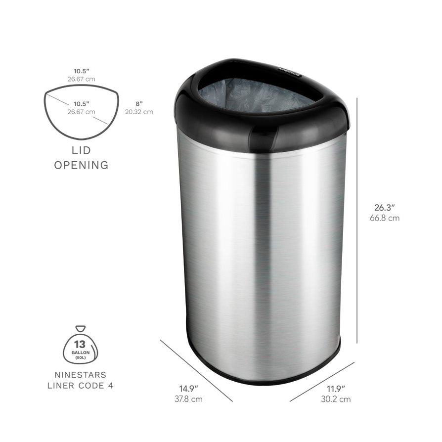 Semi-Round Open Top Trash Can 13 Gallon, Black/Blue/Red | OTT-50-19