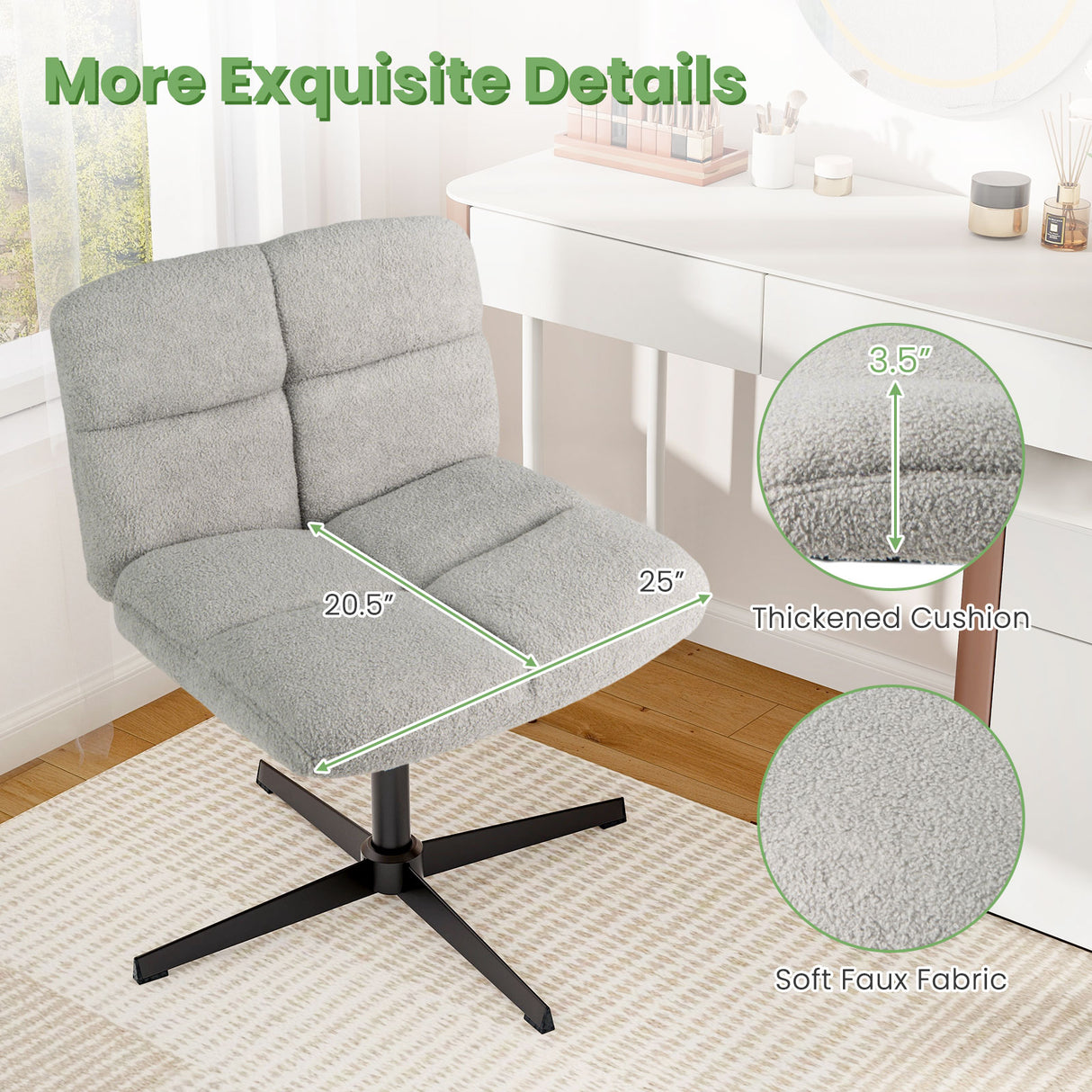 Office Armless Chair Cross Legged with Imitation Lamb Fleece and Adjustable Height