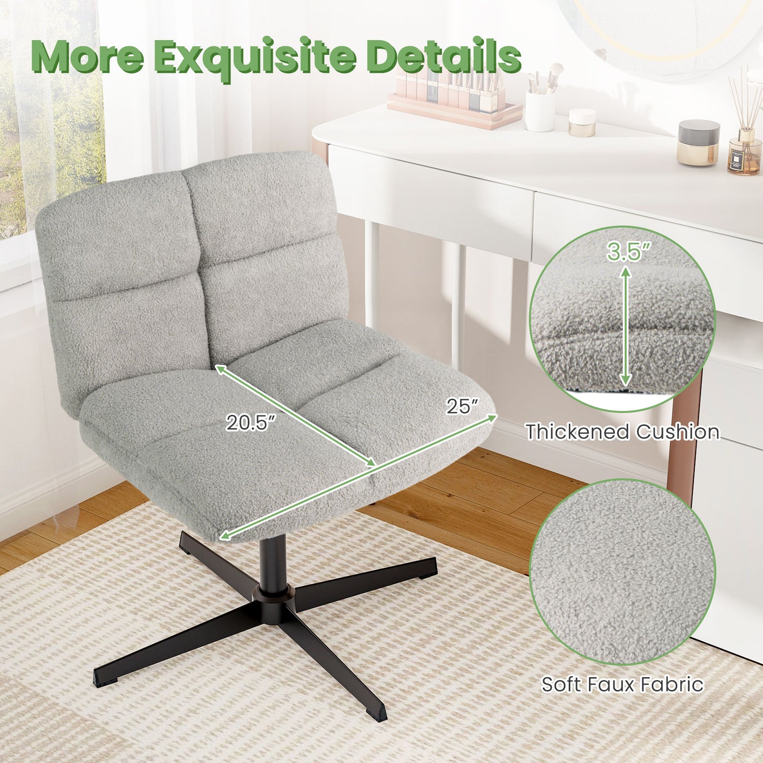 Office Armless Chair Cross Legged with Imitation Lamb Fleece and Adjustable Height