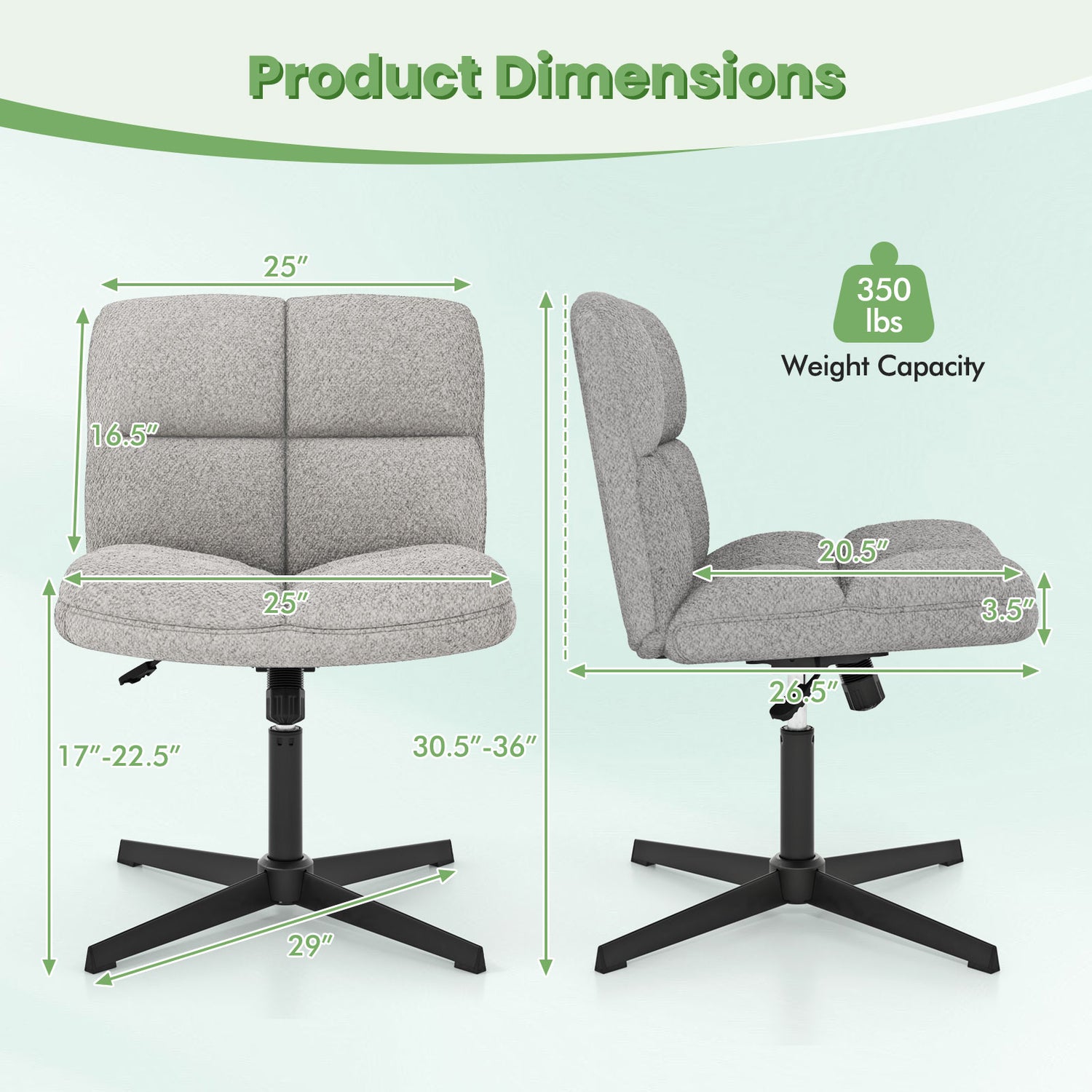 Office Armless Chair Cross Legged with Imitation Lamb Fleece and Adjustable Height