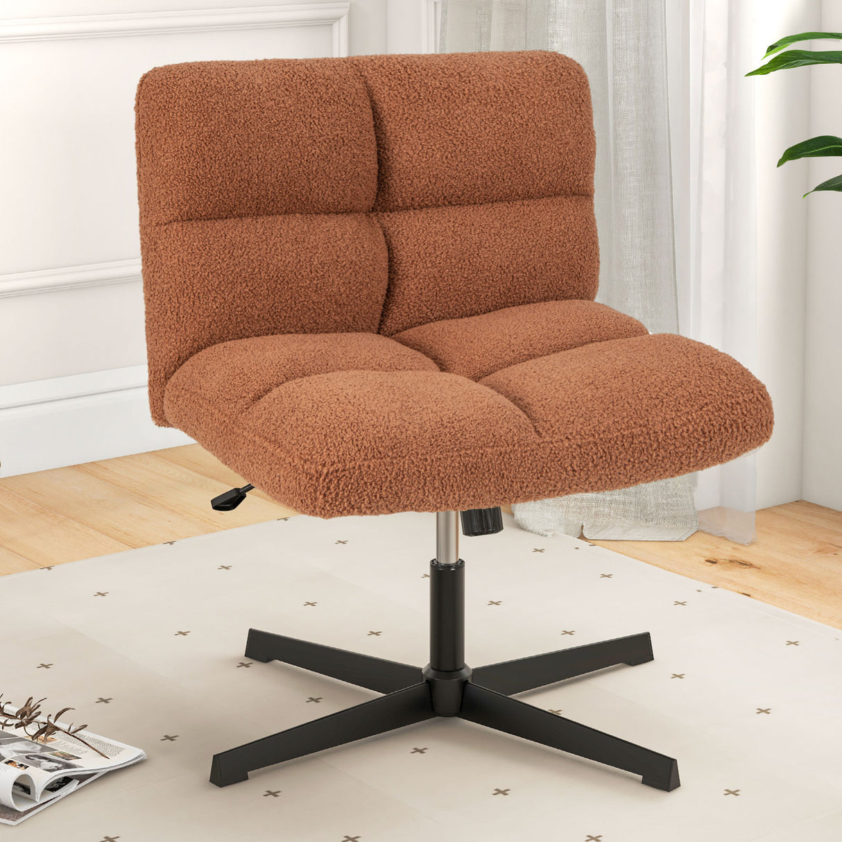Office Armless Chair Cross Legged with Imitation Lamb Fleece and Adjustable Height