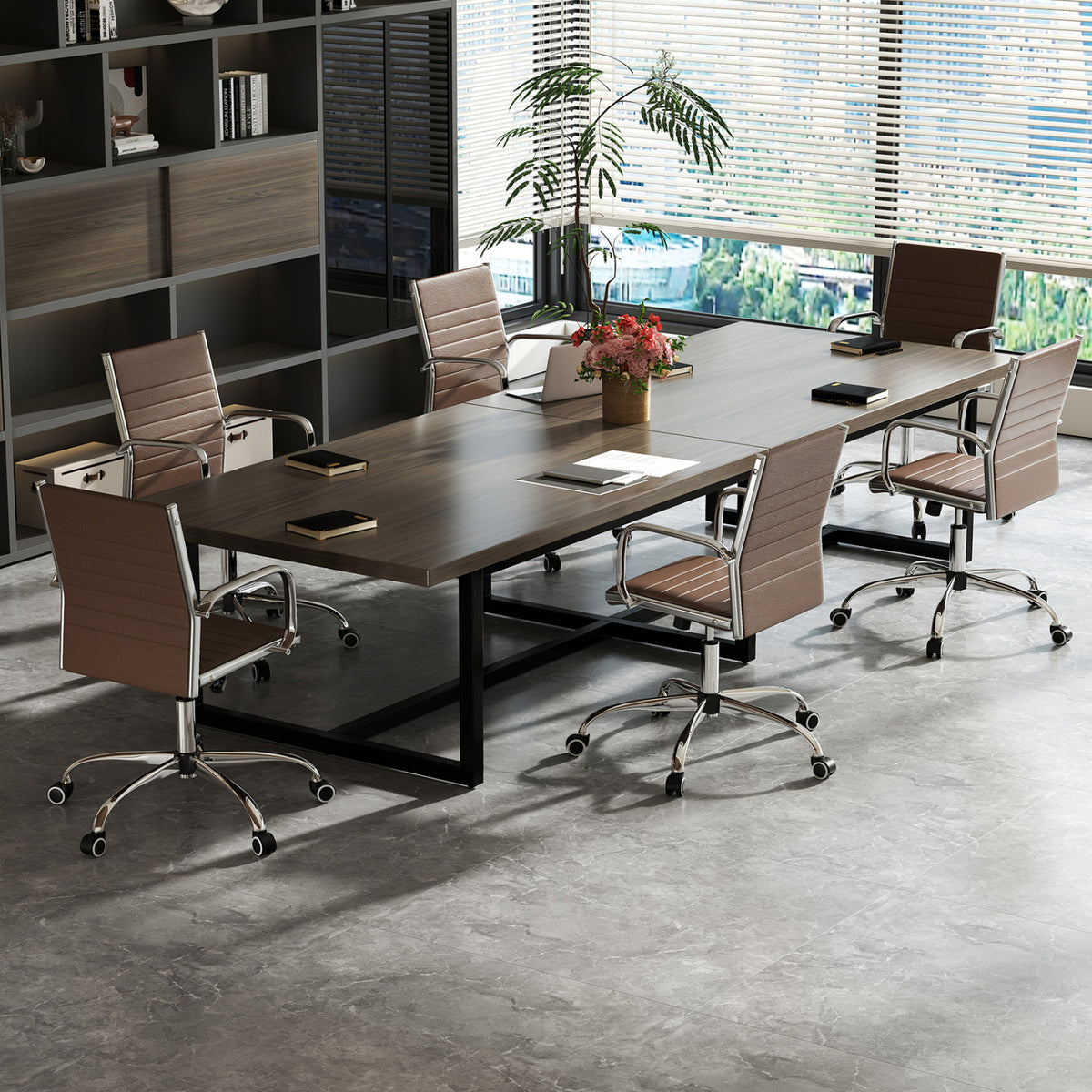 Office Chair Height Adjustable Conference Room Chair with Rocking Backrest Armrests