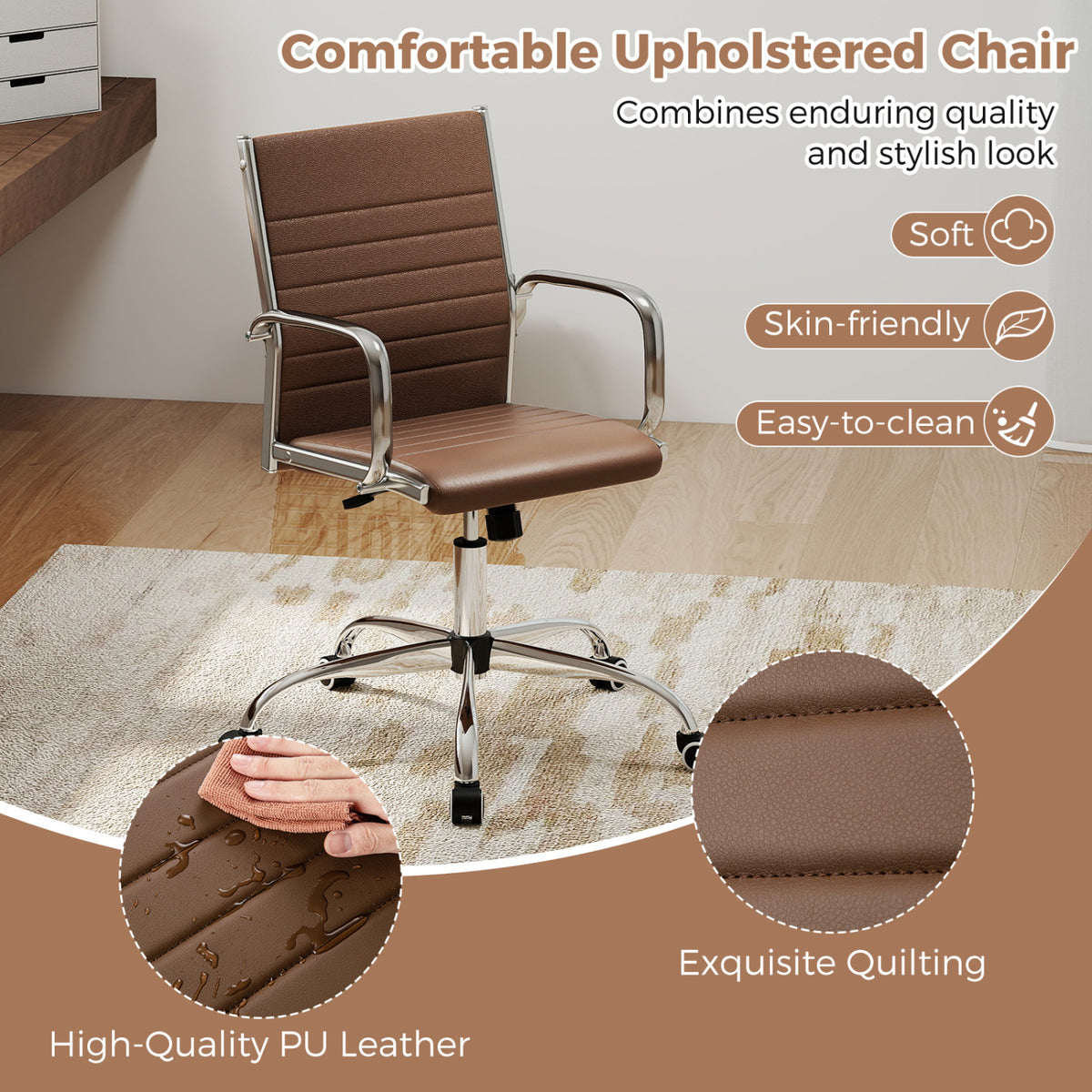 Office Chair Height Adjustable Conference Room Chair with Rocking Backrest Armrests