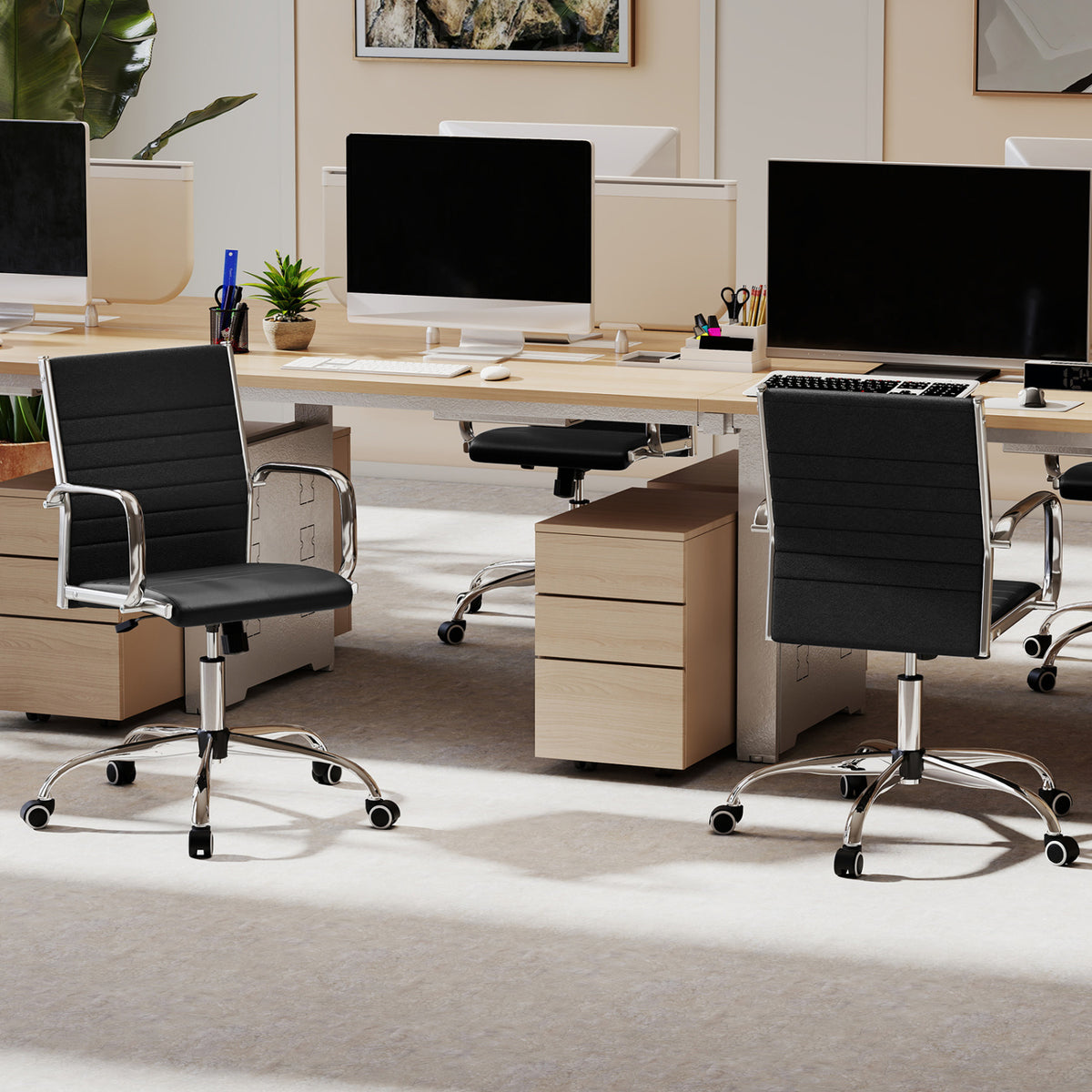Office Chair Height Adjustable Conference Room Chair with Rocking Backrest Armrests