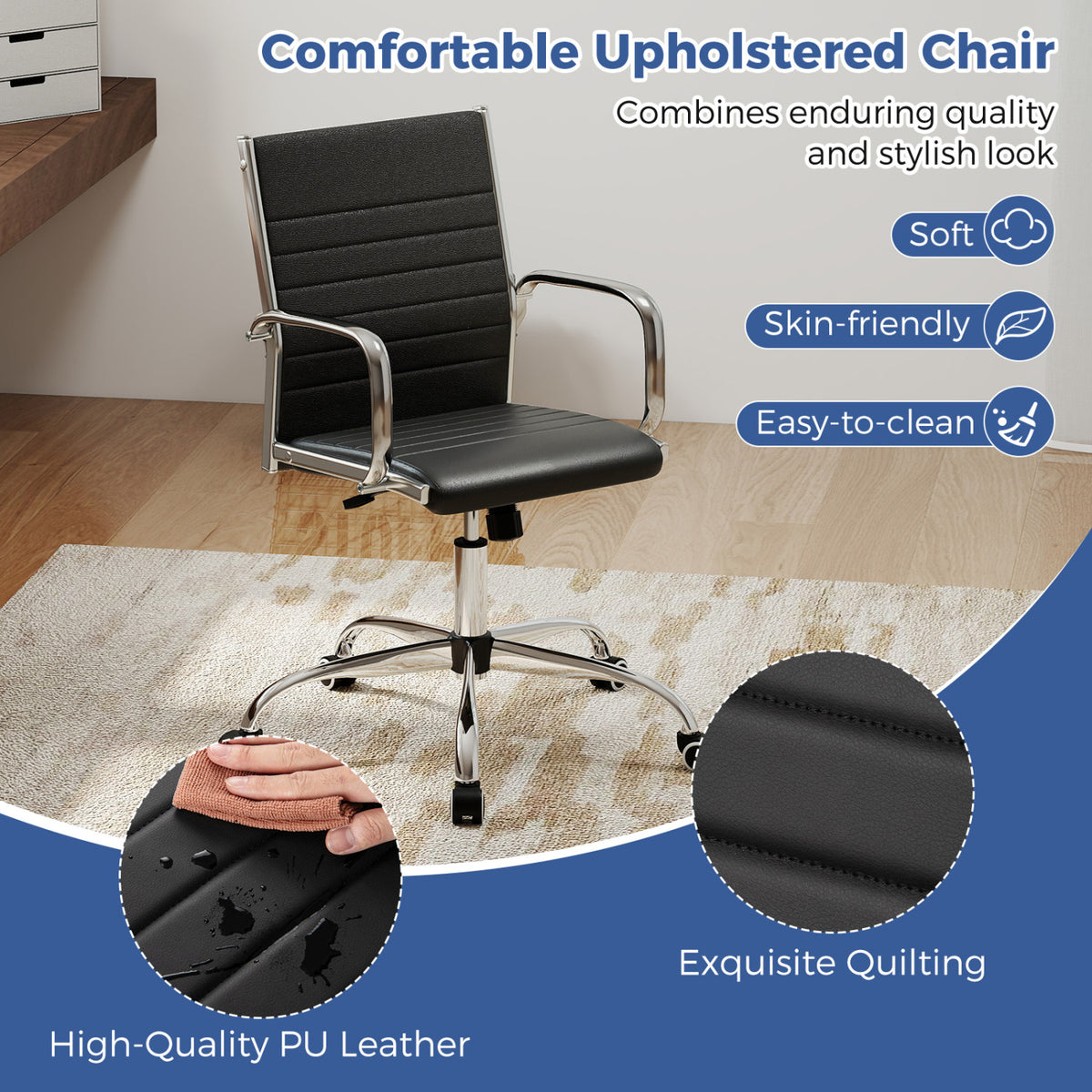 Office Chair Height Adjustable Conference Room Chair with Rocking Backrest Armrests