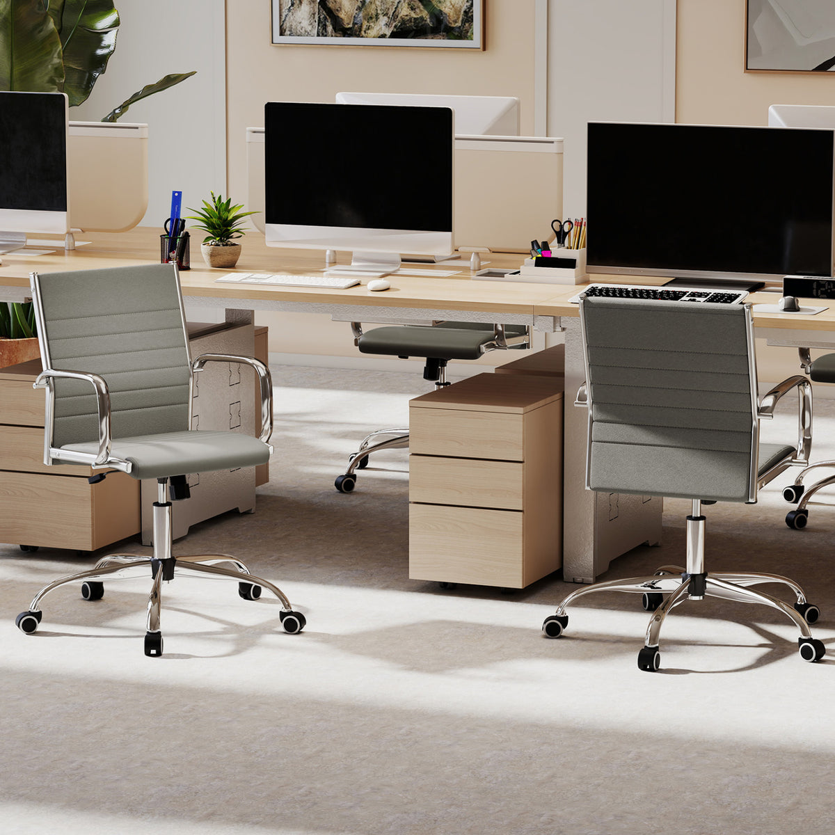Office Chair Height Adjustable Conference Room Chair with Rocking Backrest Armrests