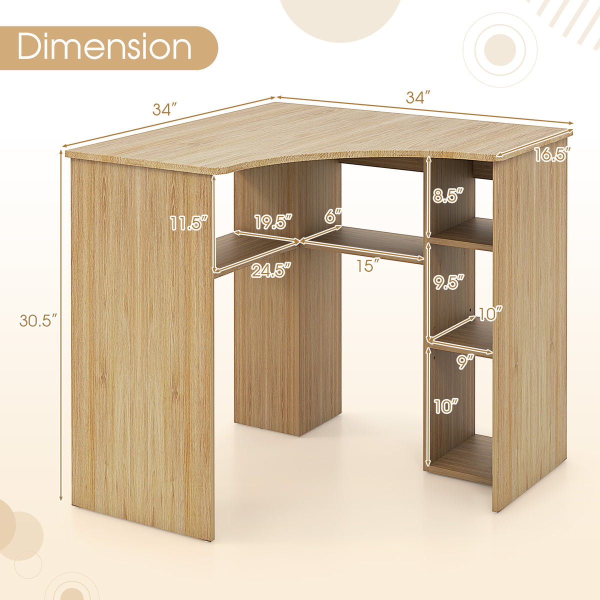 Corner Computer Desk Triangle Home Office Desk with Adjustable Shelf and Arc-Shaped Profile