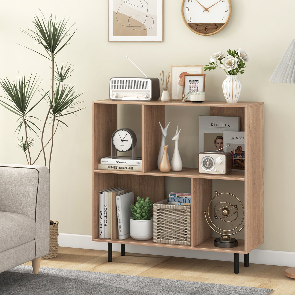 Open Shelf Bookcase with 4 Compartments