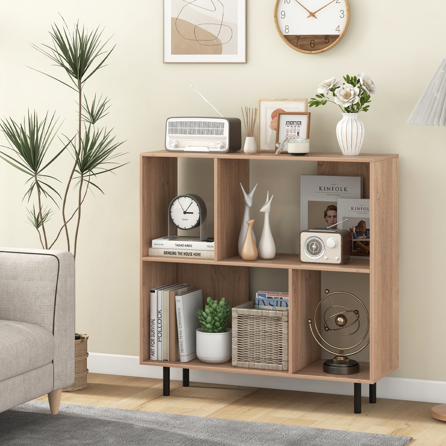 Open Shelf Bookcase with 4 Compartments